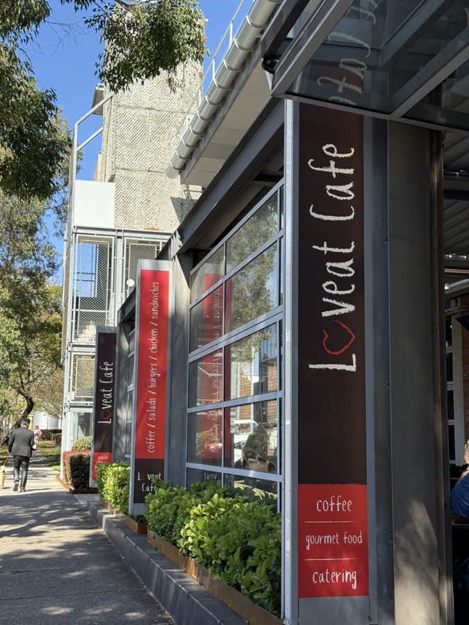 Loveat Cafe sign: coffee, gourmet food, catering